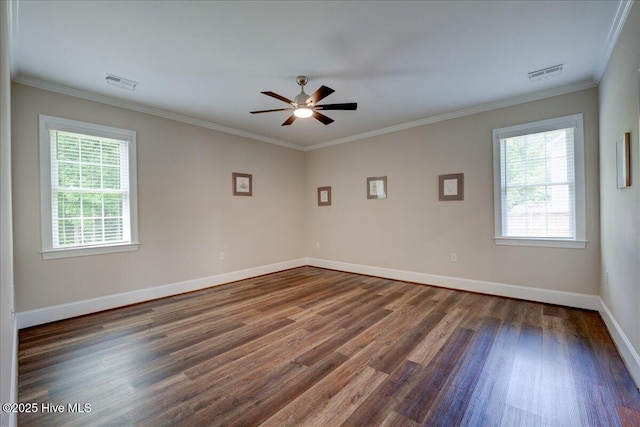 409 Kinnakeet Ln, New Bern, NC 28562 - spare room featuring plenty of natural light, wood finished floors, ceiling fan, baseboards, and ornamental molding