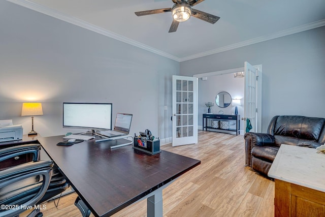 1279 Pandion Dr, Wilmington, NC 28411 - office space featuring french doors, ceiling fan, ornamental molding, and light wood-style floors