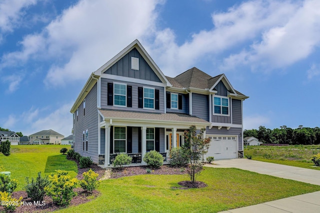 1279 Pandion Dr, Wilmington, NC 28411 - craftsman inspired home with board and batten siding, covered porch, concrete driveway, and a front lawn