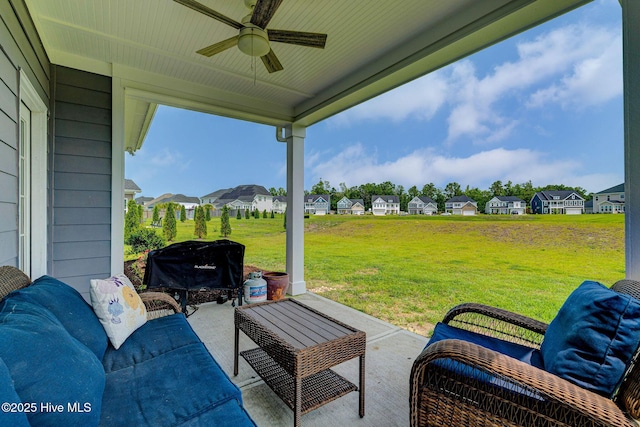 1279 Pandion Dr, Wilmington, NC 28411 - view of patio featuring a residential view, ceiling fan, outdoor lounge area, and area for grilling
