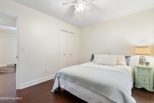 109 Dilworth Rd, Wilmington, NC 28411 - bedroom featuring wood finished floors, a closet, baseboards, and a ceiling fan