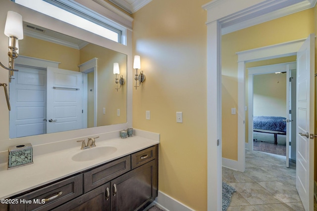 7406 Songbird Ct, Wilmington, NC 28411 - bathroom with ornamental molding, vanity, and baseboards