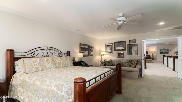 370 Lake Dornoch Dr, Pinehurst, NC 28374 - carpeted bedroom with ornamental molding, ceiling fan, and recessed lighting