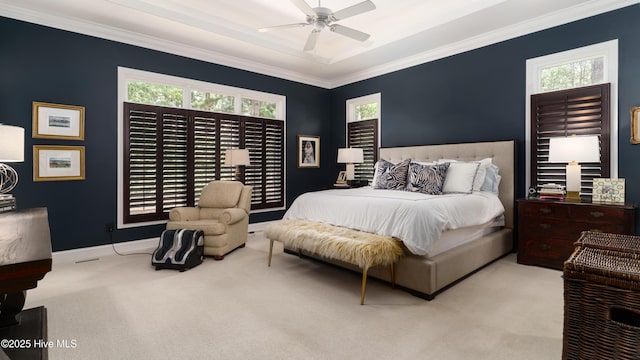 370 Lake Dornoch Dr, Pinehurst, NC 28374 - carpeted bedroom featuring ornamental molding, multiple windows, ceiling fan, and baseboards