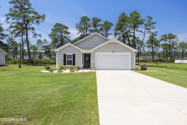 940 Pine Needles Rd, Southport, NC 28461 - view of front of house featuring board and batten siding, an attached garage, a front lawn, and concrete driveway