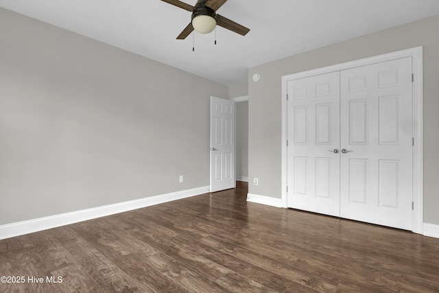 1113 Foxbow Cv, Leland, NC 28451 - unfurnished bedroom featuring wood finished floors, baseboards, a closet, and ceiling fan