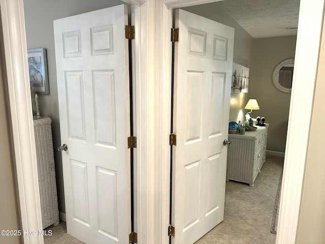 316 Wimbledon Ct, Wilmington, NC 28412 - corridor with light carpet, a textured ceiling, and baseboards