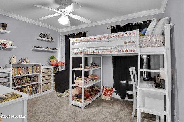 2122 Airlie Brook Dr, Wilmington, NC 28403 - bedroom with ornamental molding, carpet floors, and a ceiling fan