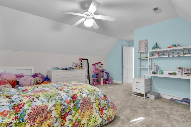 2122 Airlie Brook Dr, Wilmington, NC 28403 - bedroom with vaulted ceiling, carpet flooring, and ceiling fan