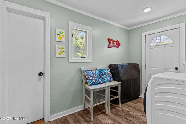 208 Hamlet Ave, Carolina Beach, NC 28428 - foyer entrance featuring wood finished floors, baseboards, and ornamental molding