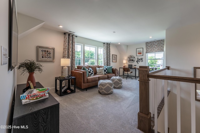 1016 Fawn Valley Way, Wilmington, NC 28409 - living room featuring healthy amount of natural light, carpet flooring, and recessed lighting