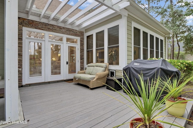 3807 Ridge Crest Dr, Southport, NC 28461 - wooden terrace featuring area for grilling and french doors