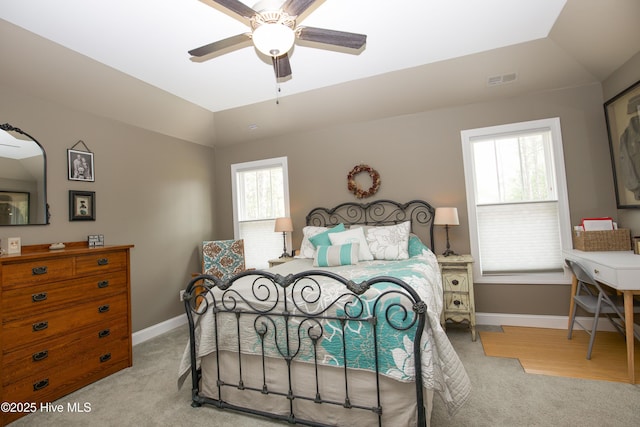 305 3rd St, Aberdeen, NC 28315 - bedroom with carpet, baseboards, vaulted ceiling, and ceiling fan