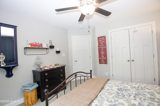 305 3rd St, Aberdeen, NC 28315 - bedroom with a closet, a ceiling fan, and carpet