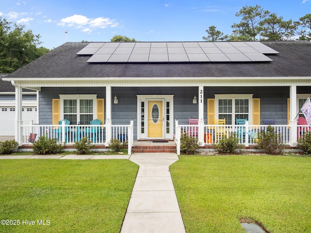 211 Brook Crossing Rd, Swansboro, NC 28584 - view of front of property featuring covered porch, a shingled roof, and a front lawn