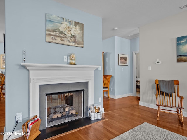 211 Brook Crossing Rd, Swansboro, NC 28584 - detailed view of wood finished floors and a fireplace with flush hearth