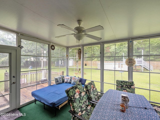 211 Brook Crossing Rd, Swansboro, NC 28584 - sunroom featuring a ceiling fan and outdoor dining space