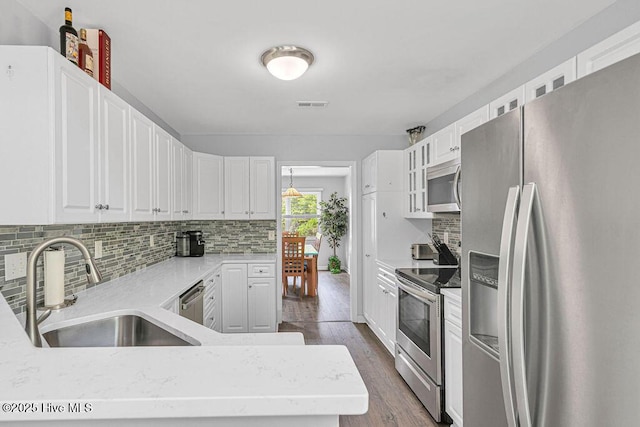 105 Sea Turtle Cv, Sneads Ferry, NC 28460 - kitchen featuring stainless steel appliances, a sink, dark wood-type flooring, and tasteful backsplash