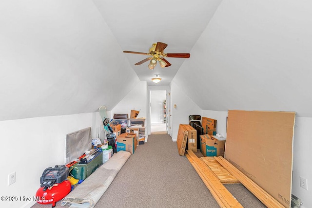 105 Sea Turtle Cv, Sneads Ferry, NC 28460 - game room featuring a ceiling fan, vaulted ceiling, and carpet