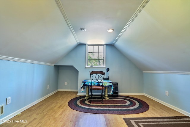 1711 Heather Run Ct SE, Bolivia, NC 28422 - office area featuring wood finished floors, vaulted ceiling, and baseboards