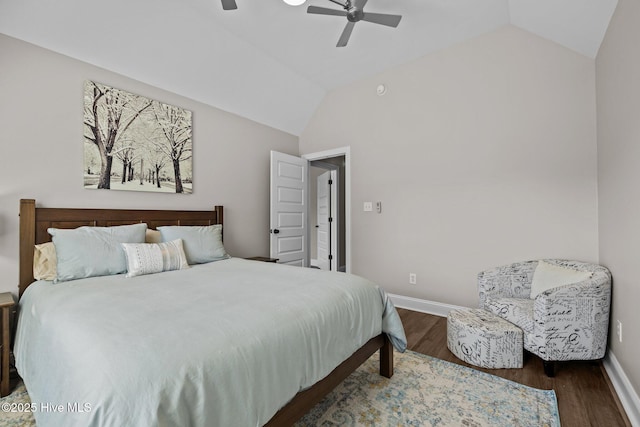 110 Gemini Dr, Cape Carteret, NC 28584 - bedroom featuring lofted ceiling, wood finished floors, and ceiling fan