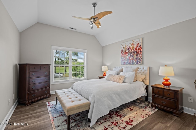 110 Gemini Dr, Cape Carteret, NC 28584 - bedroom featuring lofted ceiling, wood finished floors, and ceiling fan