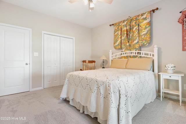 412 Palisades Way, New Bern, NC 28560 - bedroom featuring carpet flooring, a closet, ceiling fan, and baseboards