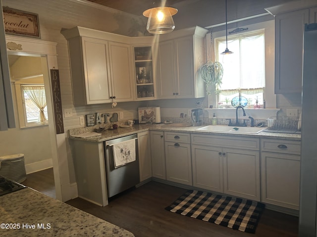 314 Ave B, New Bern, NC 28560 - kitchen featuring a sink, healthy amount of natural light, glass insert cabinets, and dishwasher