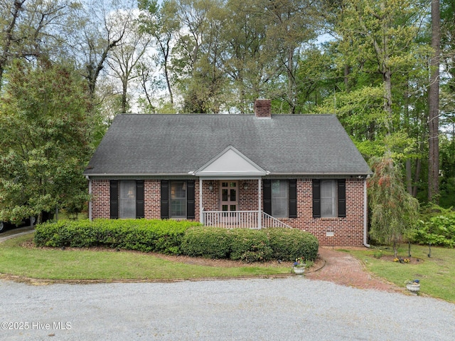 103 Camelia Dr, Washington, NC 27889 - new england style home with brick siding, a chimney, a shingled roof, and a front yard