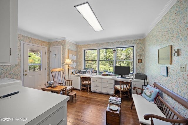 103 Camelia Dr, Washington, NC 27889 - office featuring wallpapered walls, wood finished floors, and ornamental molding
