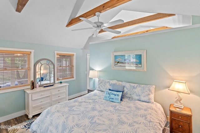 209 W St George St, Southport, NC 28461 - bedroom with baseboards, multiple windows, wood finished floors, and a ceiling fan