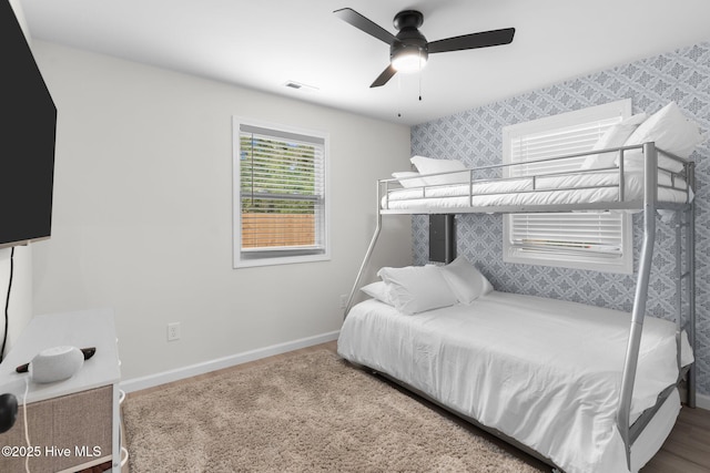 5302 Autumn Dr, Wilmington, NC 28409 - bedroom with baseboards, ceiling fan, and wallpapered walls