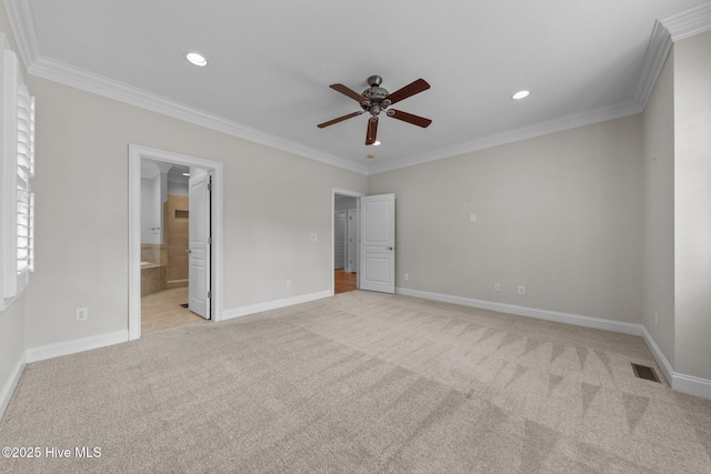 30 Deacon Palmer Pl, Southern Pines, NC 28387 - unfurnished bedroom with light carpet, ornamental molding, recessed lighting, and ensuite bath