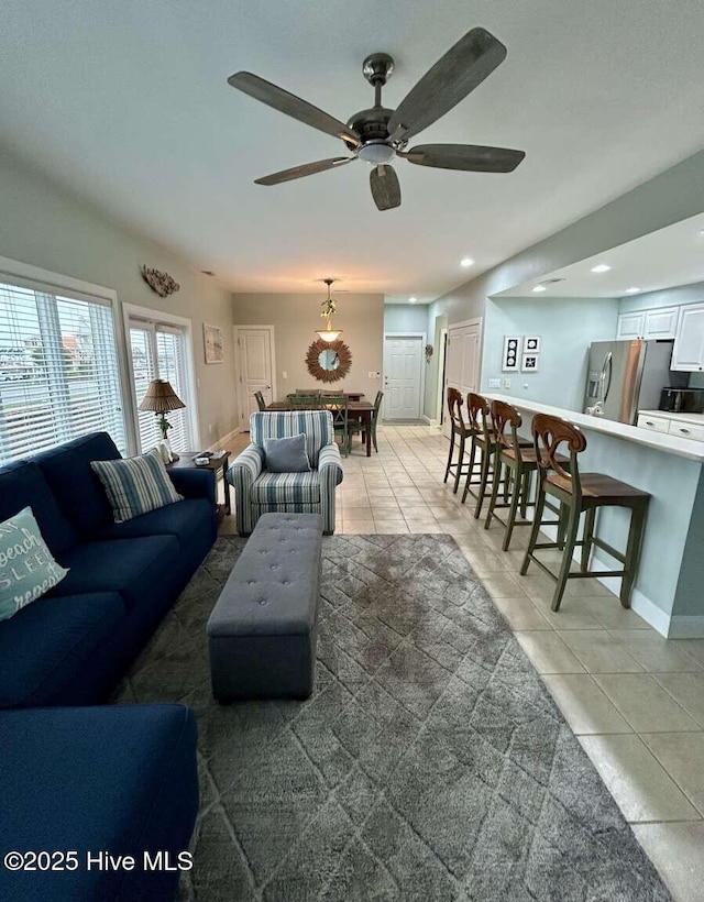 104 S 3rd St Unit H2, Morehead City, NC 28557 - living area with light tile patterned floors, a ceiling fan, baseboards, and recessed lighting