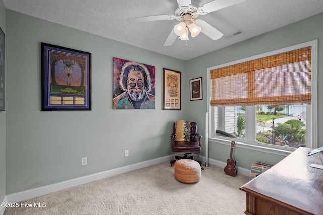 8122 Bahia Honda Dr, Wilmington, NC 28412 - office featuring carpet flooring, baseboards, a textured ceiling, and ceiling fan