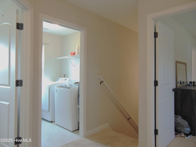 205 Brice Ct, Hubert, NC 28539 - laundry room featuring independent washer and dryer and light carpet