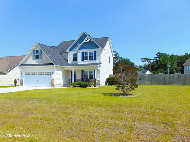 205 Brice Ct, Hubert, NC 28539 - view of front facade with concrete driveway, a porch, an attached garage, a shingled roof, and board and batten siding