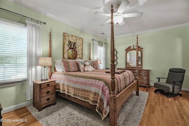 4301 Gainesford Ct, Wilmington, NC 28412 - bedroom with light wood-type flooring, ornamental molding, baseboards, and ceiling fan