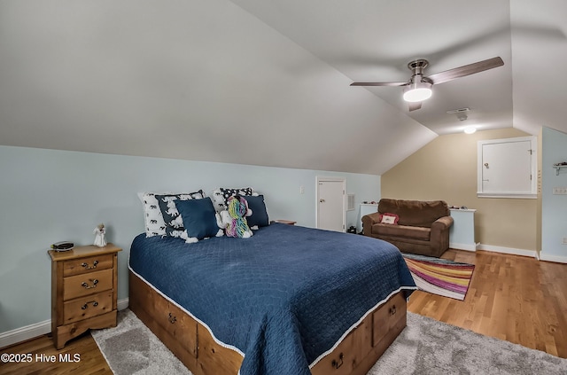 4301 Gainesford Ct, Wilmington, NC 28412 - bedroom with wood finished floors, lofted ceiling, ceiling fan, and baseboards