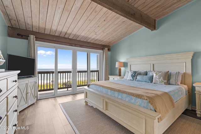 535 Salter Path Rd Unit 3, Pine Knoll Shores, NC 28512 - bedroom featuring wood ceiling, access to exterior, and light wood-style floors