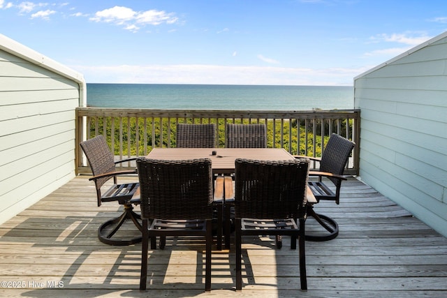 535 Salter Path Rd Unit 3, Pine Knoll Shores, NC 28512 - wooden deck with outdoor dining space and a water view