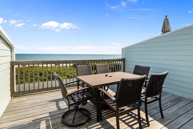 535 Salter Path Rd Unit 3, Pine Knoll Shores, NC 28512 - wooden deck with outdoor dining area and a water view
