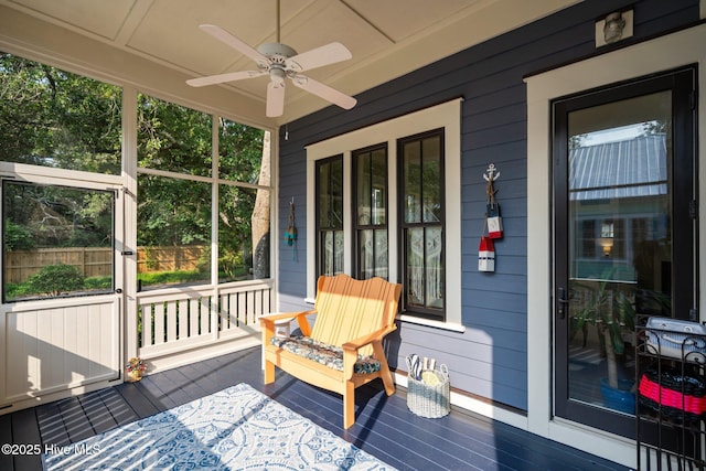 401 Fire Fly Ln, Southport, NC 28461 - wooden porch featuring ceiling fan