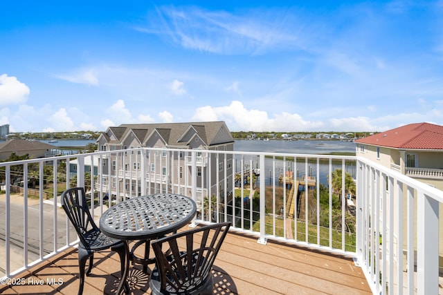 deck with a water view