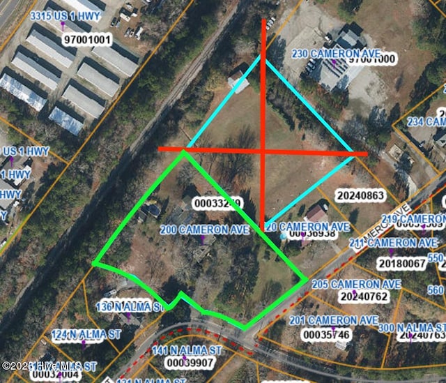 200 Cameron Ave, Vass, NC 28394 - aerial map of property and surrounding area with property boundaries highlighted