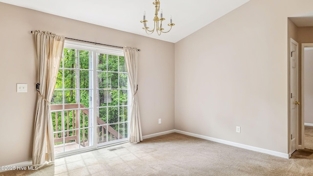 149 Edinburgh Dr, Carthage, NC 28327 - carpeted spare room featuring a chandelier and baseboards