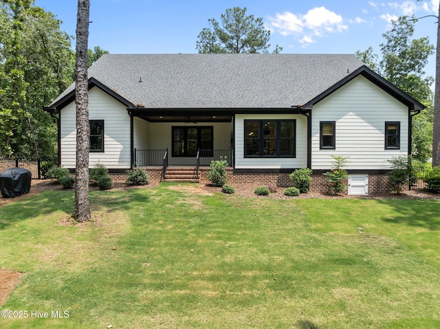 499 Longleaf Dr, West End, NC 27376 - view of front of house with covered porch, a shingled roof, and ceiling fan