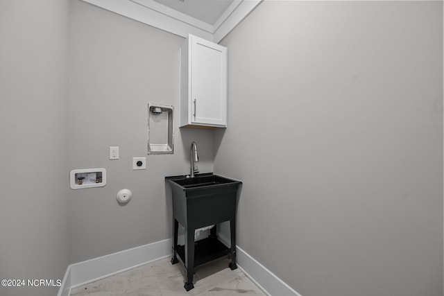 505 N Shore Dr, Sneads Ferry, NC 28460 - laundry room with cabinet space, hookup for an electric dryer, baseboards, light marble finish flooring, and washer hookup