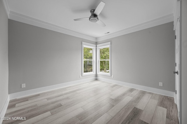 505 N Shore Dr, Sneads Ferry, NC 28460 - empty room featuring ceiling fan, light wood-style flooring, baseboards, and crown molding