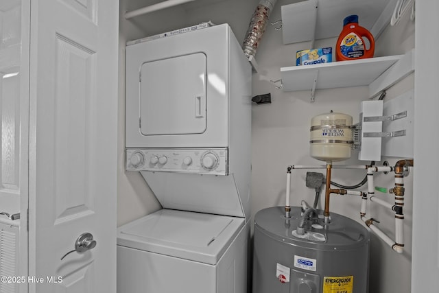 9100 Reed Dr Unit 3107, Emerald Isle, NC 28594 - laundry area with stacked washing machine and dryer and water heater